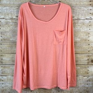Peach Color Long Sleeved Tee Shirt Lightweight Chest Pocket European 3X =US L/14